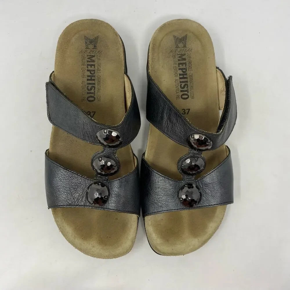 Mephisto Air Relax Leather T-Strap Slide On Sandals Womens Size 6.5